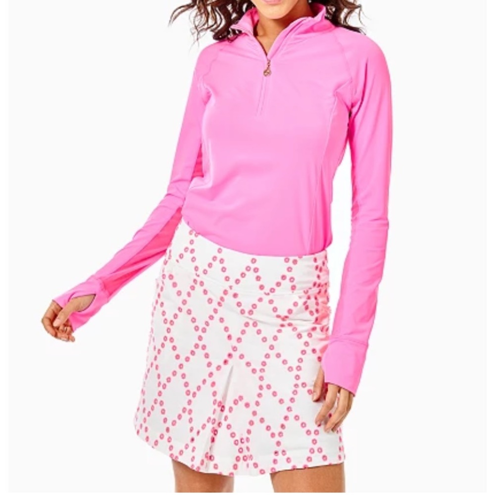 Lilly Pulitzer Luxletic Monica Skort Prosecco Pink Eyelet Size 12 UPF50